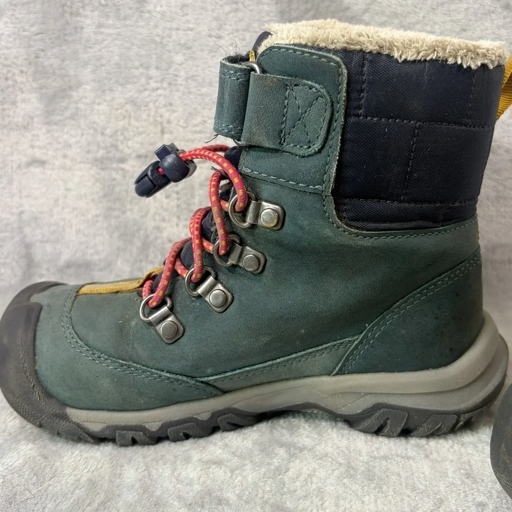 KEEN Kids Winter‎ Boots Size 10 Teal Green Insulated Fleece Lined Snow